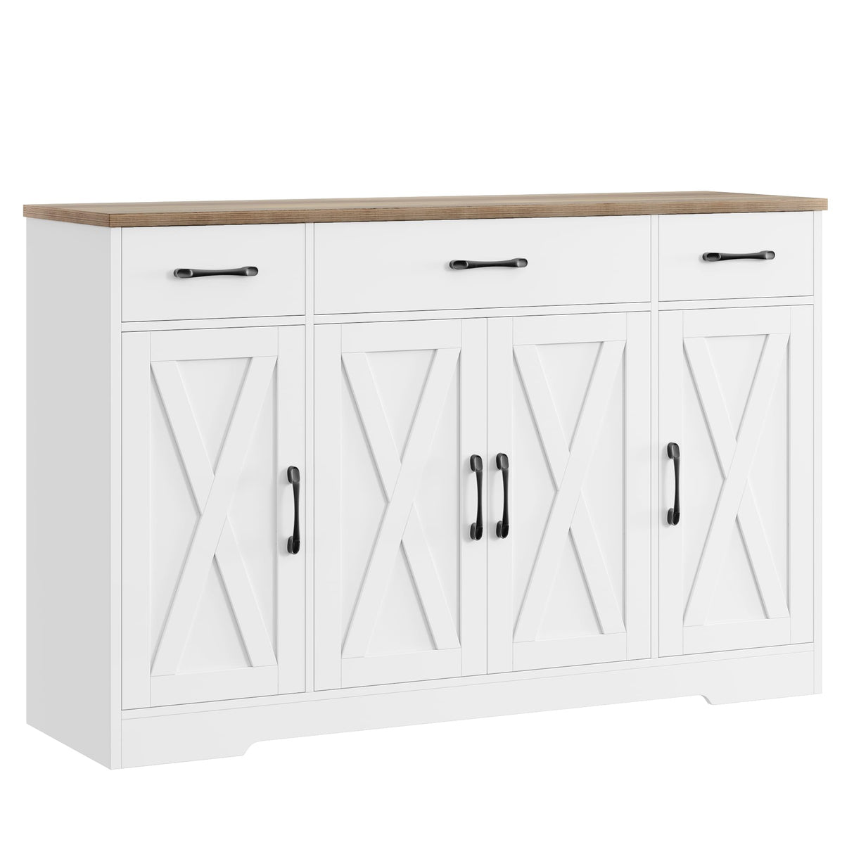 HOSTACK Buffet Cabinet with Drawers, 55" Large Sideboard Buffet Storage Cabinet with Shelves & 4 Doors, Modern Farmhouse Coffee Bar Cabinet Wood HOSTACK