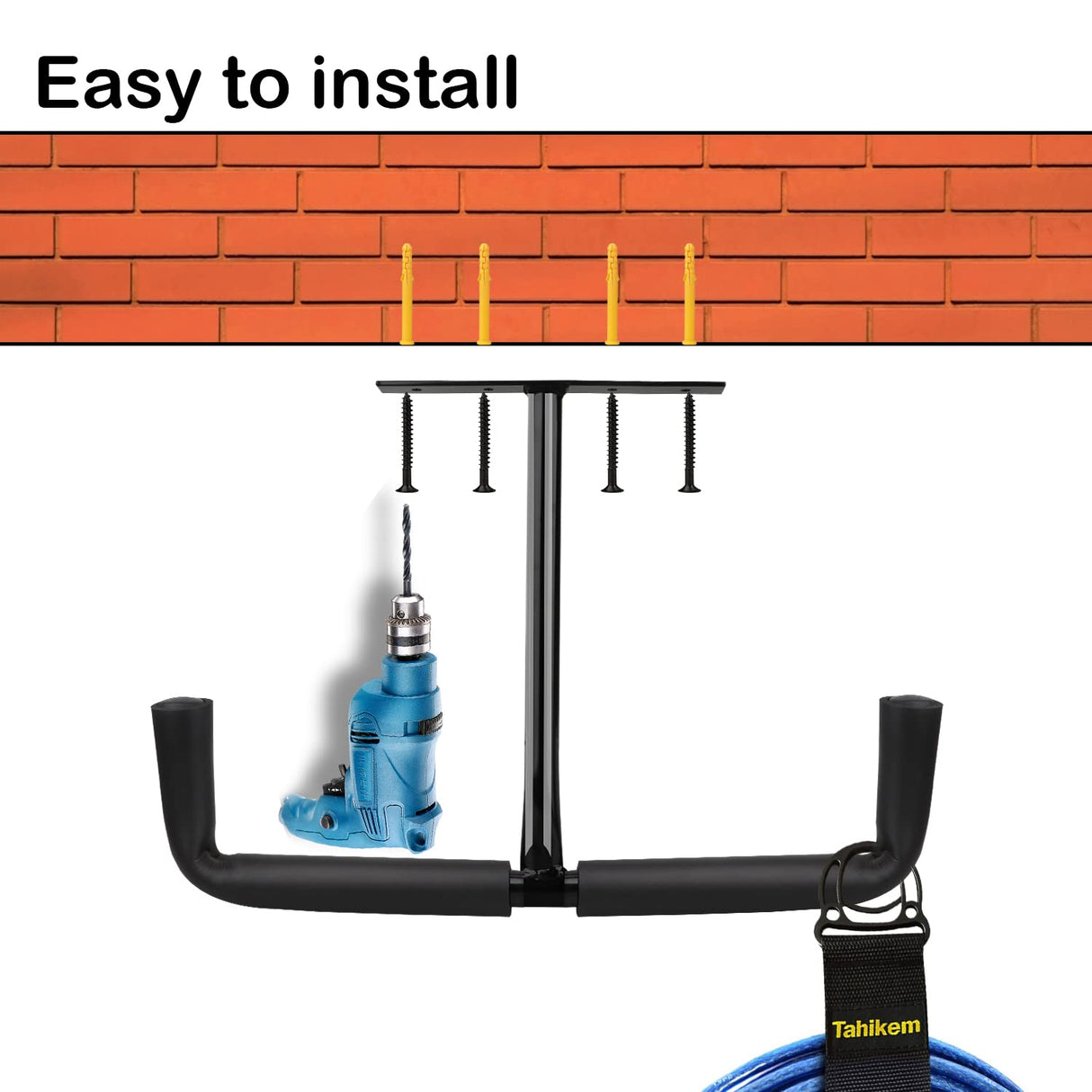 Tahikem 2 Set Overhead Garage Storage Rack, Heavy Duty Overhead Storage Double Hook, Ceiling Mount Hanger Safe Racks Hooks, Hanging for Lumber Ladder Tahikem