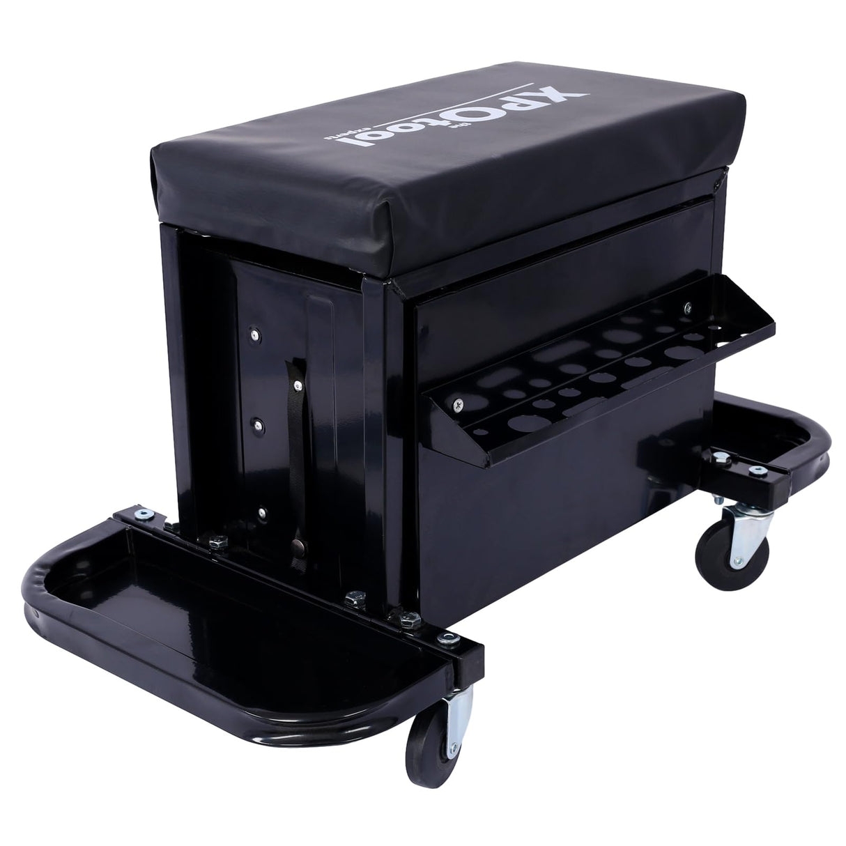 AMZOSS 3-Drawer Rolling Tool Chest Seat Garage Glider Mechanic Stool with Magnetic Side Trays, Heavy Duty Rolling Tool Box for Warehouse, Workshop, AMZOSS