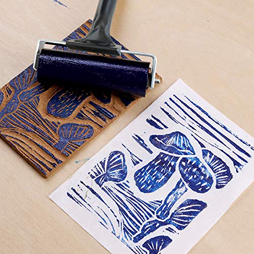 Benvo Rubber Brayer 4 inch Rubber Roller for Printmaking, Painting, Applying Glue, Wallpaper, Block Stamping Anti Skid Construction Tools with Hard Benvo