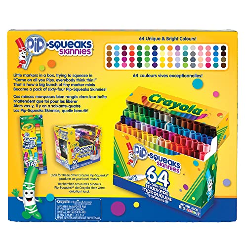 Crayola Pip-Squeaks Skinnies Washable Markers (64ct), Mini Markers for Kids, Coloring Markers, Craft Supplies, Kids Holiday Gift, 3+ Crayola