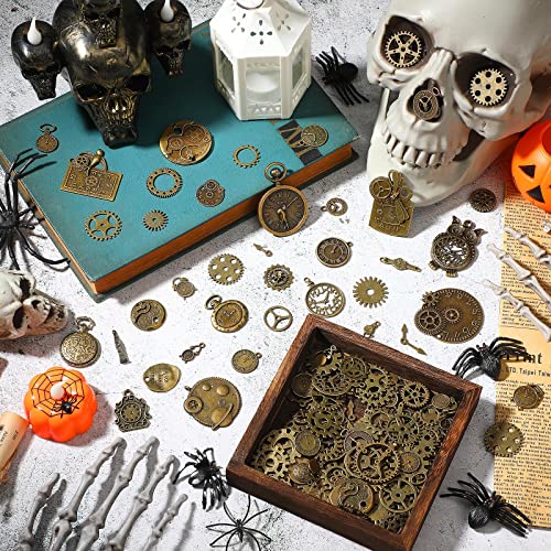 Hicarer 300 Gram Antique Steampunk Gear, DIY Assorted Mix Steampunk Wheel Alloy Cog Gear Pendants Charms Metal Watches Clocks Skull Charms for Hicarer