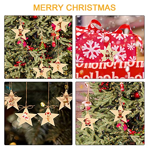 KINBOM 50 Pcs 4 inch Natural Wooden Star, Wood with Natural Twine Cutouts Shape Unfinished Wooden Star Embellishents for Christmas Home Party Wedding KINBOM