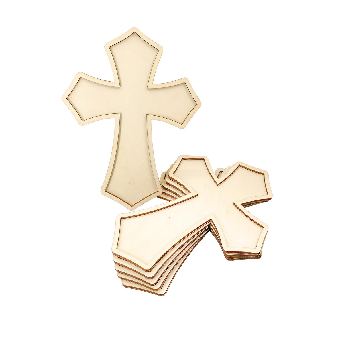 12 Inch 12 Pieces Wood Cross Antique Shaped Unfinished Wooden Cross Layered and Framed Cross for Hobby Crafts Cregugua