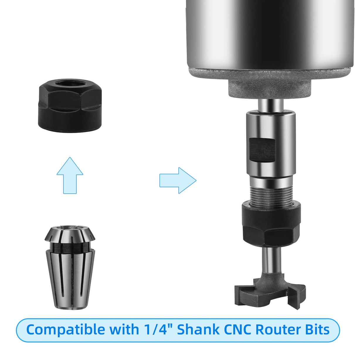 FoxAlien 1/4" Shank CNC Router Bit Essential Kit Includes 1/4" ER11 Collet, V-bit, End Mills, Chamfering Bit for Woodworking MDF Resin Carving FoxAlien