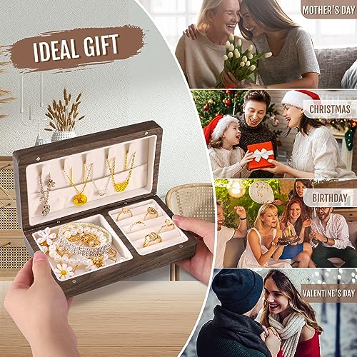 Zhamate Personalized Jewelry Box for Women, Custom Wooden Jewelry Box with Date & Name Rustic Wood Jewelry Organizer Mother's Day Gift for Mother, Zhamate