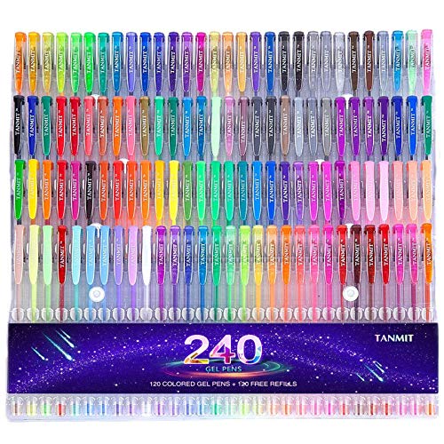 Gel Pens,Tanmit Gel Pens Set, 120 Colored Gel Pen plus 120 Refills for Adults Coloring Books, Drawing, Art Projects (No Duplicates) TANMIT