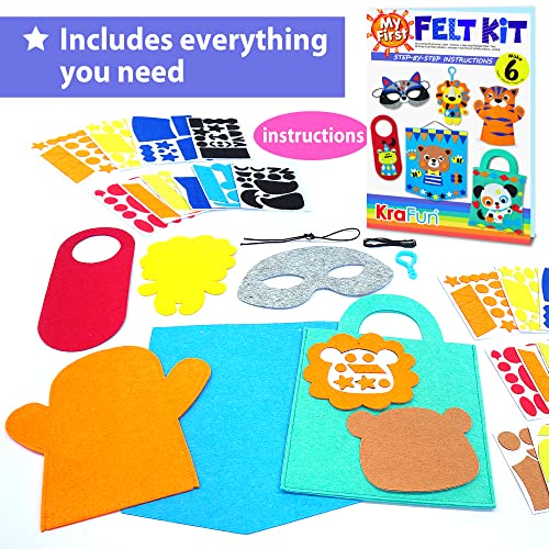KRAFUN My First Felt Kit Animal Craft Kit for Kids and Toddlers, Boys and Girls Age 3-8 Years Old, Include 6 DIY Handmade Arts and Crafts Projects, KRAFUN