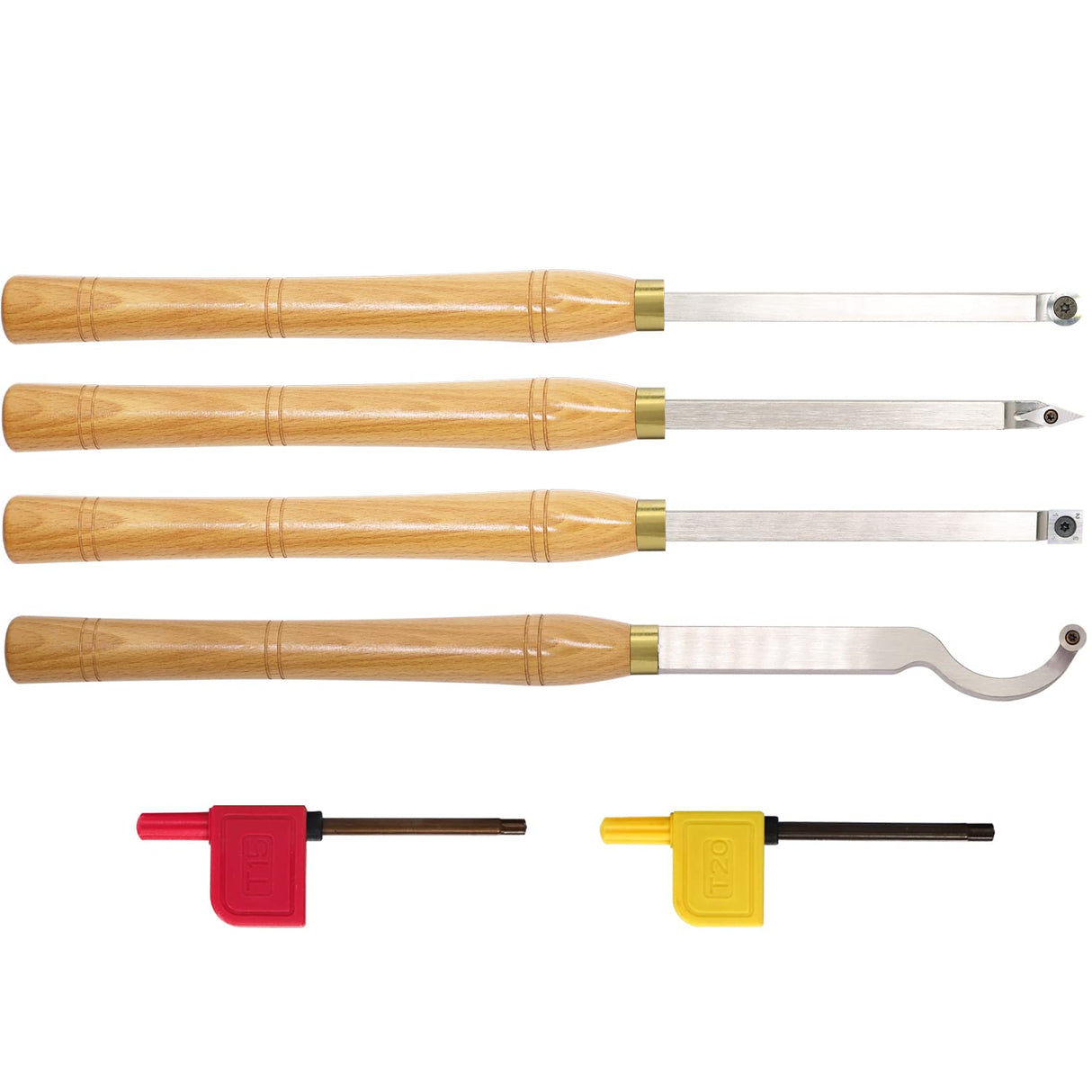 AT04 Carbide Tipped Wood Turning tools Lathe set Rougher Detailer Finisher Swan Neck Hollower with Solid Wood Handle and Diamond Round Square Carbide Asieg Tool