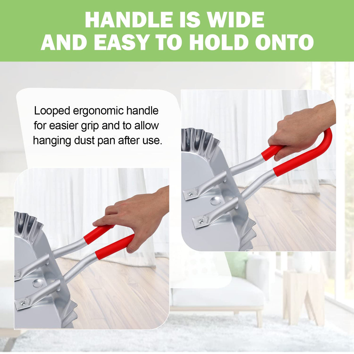 TOP DOG Metal Dustpan 17”, Aluminum Dust Pans Heavy Duty Does not Chip or Bend Sheet Metal Edge Flat Against Floor for Small Item Sweeping Rubber TOP DOG