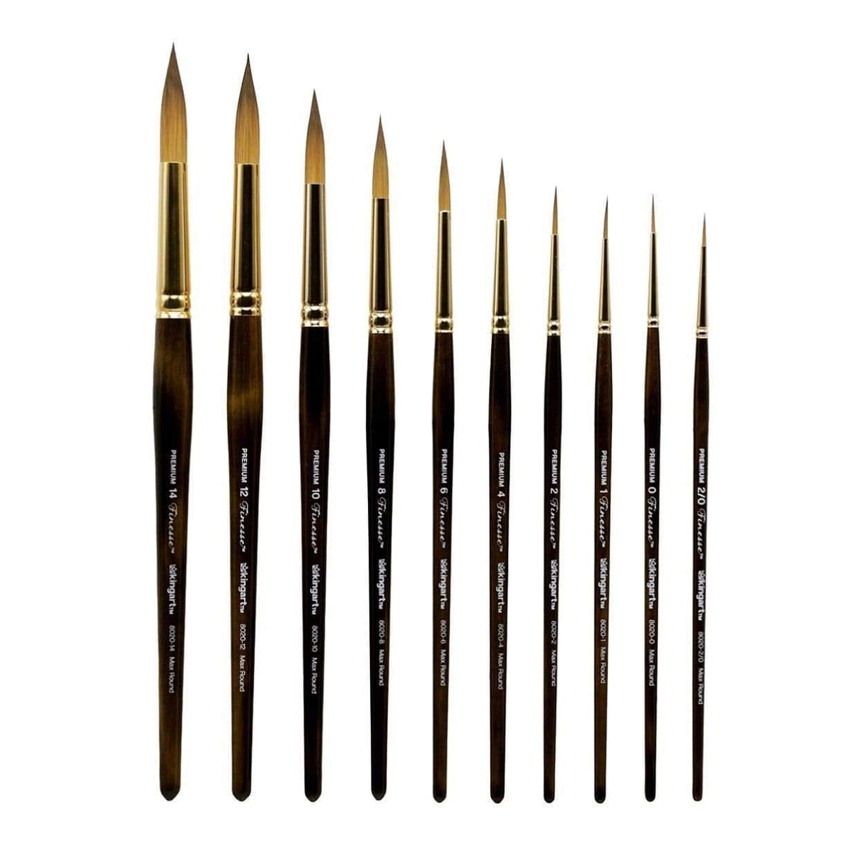 KINGART 1010C Premium 10 Pc. / Sizes Finesse 8020 Series Ultra Round Watercolor Artist Brush Set, Synthetic Kolinsky Sable Blend, Short Handle, Gift KINGART