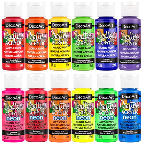 DecoArt Acrylic 2 oz 12 Count Brights Craft Paint Value Pack, 2 Fl Oz (Pack of 12), 24 Oz DecoArt