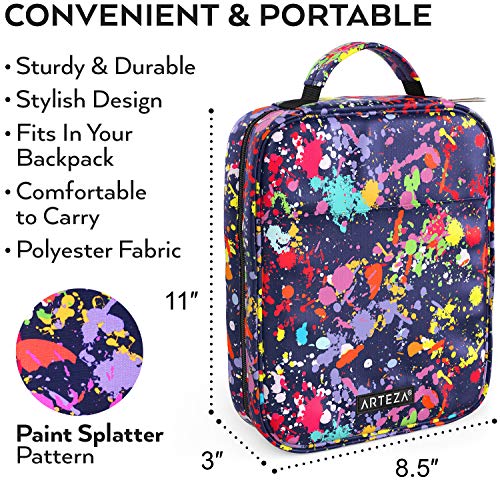 ARTEZA Pencil Case Organizer, 64 Elastic Slots, Paint Splatter Pattern, Large Capacity, Holds Up to 205 Pencils, Pens, and Markers ARTEZA