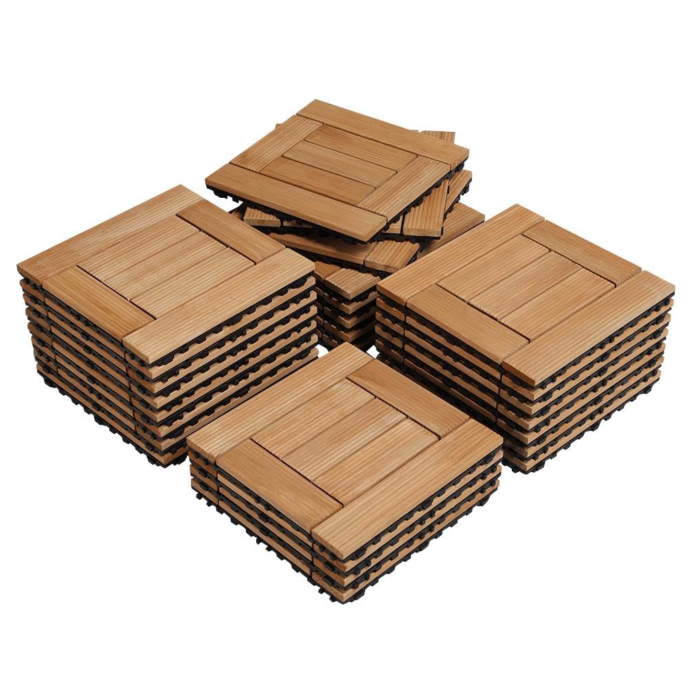 Yaheetech 27PCS Natural Wood Deck Tiles Interlocking Patio Deck Tiles Solid Wood and Plastic Indoor&Outdoor 12 x 12in Yaheetech