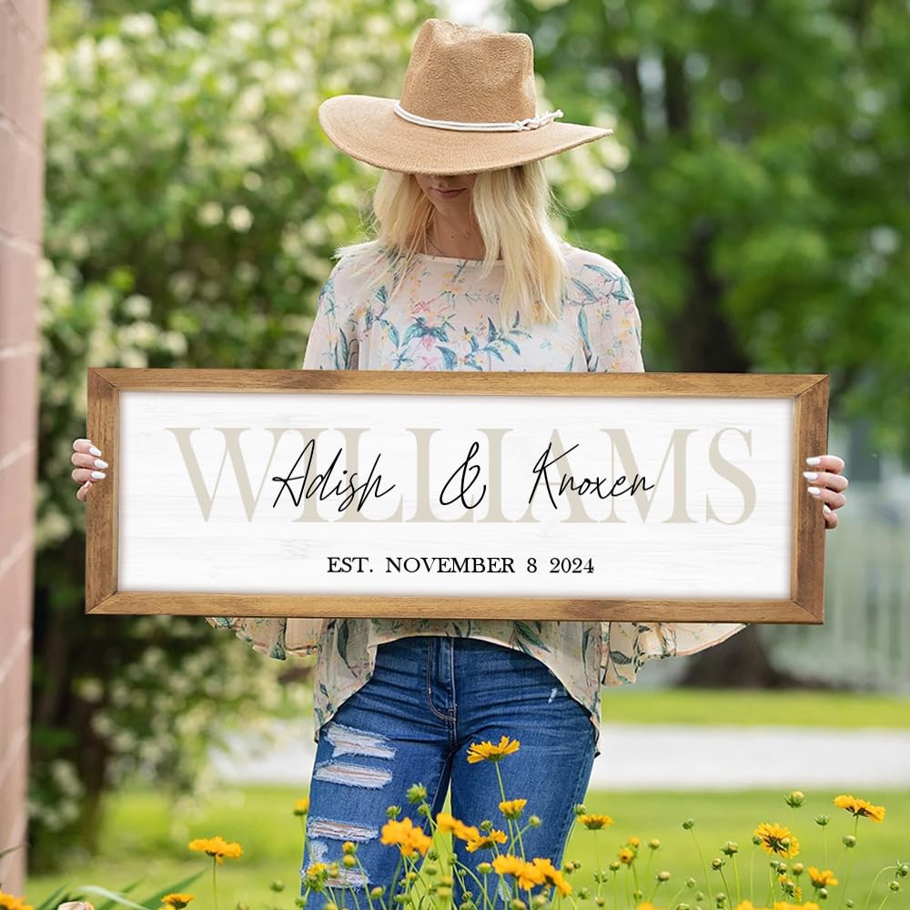 Wedding Gifts for Couples | Anniversary Gift | Engagement Gifts | Custom Wood Sign | Personalized Framed Wooden Family Name Sign for Home Decor Wall YATIE