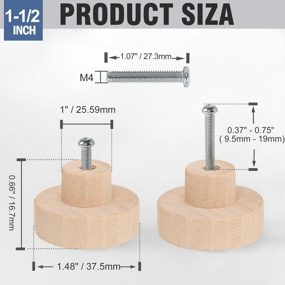 FoDau770 30pcs Unfinished Wood Knobs, Flat Top Round Cabinet Knobs Vintage Drawer Knobs, Natural Wooden Cabinet Hardware for Furniture Drawer Dresser FoDau770