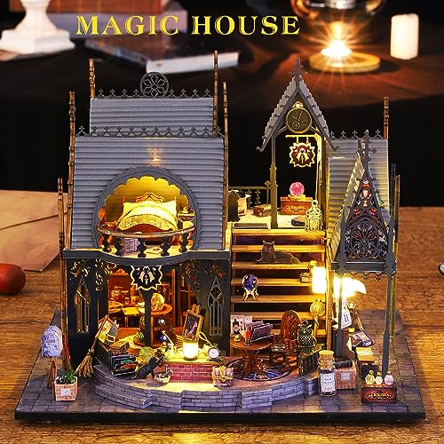 Spilay Dollhouse Miniature with Furniture,DIY Wooden Crafts Magic Doll House Mini Handmade Kit with Dust Proof Cover and Music Movement,1:24 Scale Spilay