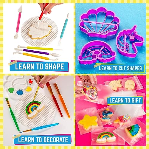 GirlZone Cookie Art Bakery Kit, Decorate Cookies Using Sugar Cookie Decorating Supplies with Stencils, Brushes and Cutters, Fun Cookie Decorating Kit GirlZone