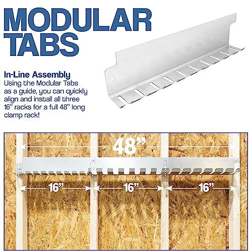 Modular Clamp Rack Assortment with 1 each F-Clamp Rack • 1 each Bar/Parallel Clamp Rack and 1 each Pipe Clamp Rack Included • Easy and Quick to Align Fulton Woodworking Tools