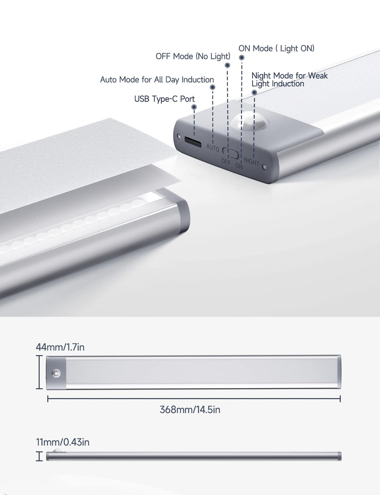 YIGER 2 Packs Under Cabinet Lights, 2000mAh Rechargeable 62 LED White Lighting, Wireless Motion Sensor Light Indoor,4 Modes Night Light, Stick-On YIGER