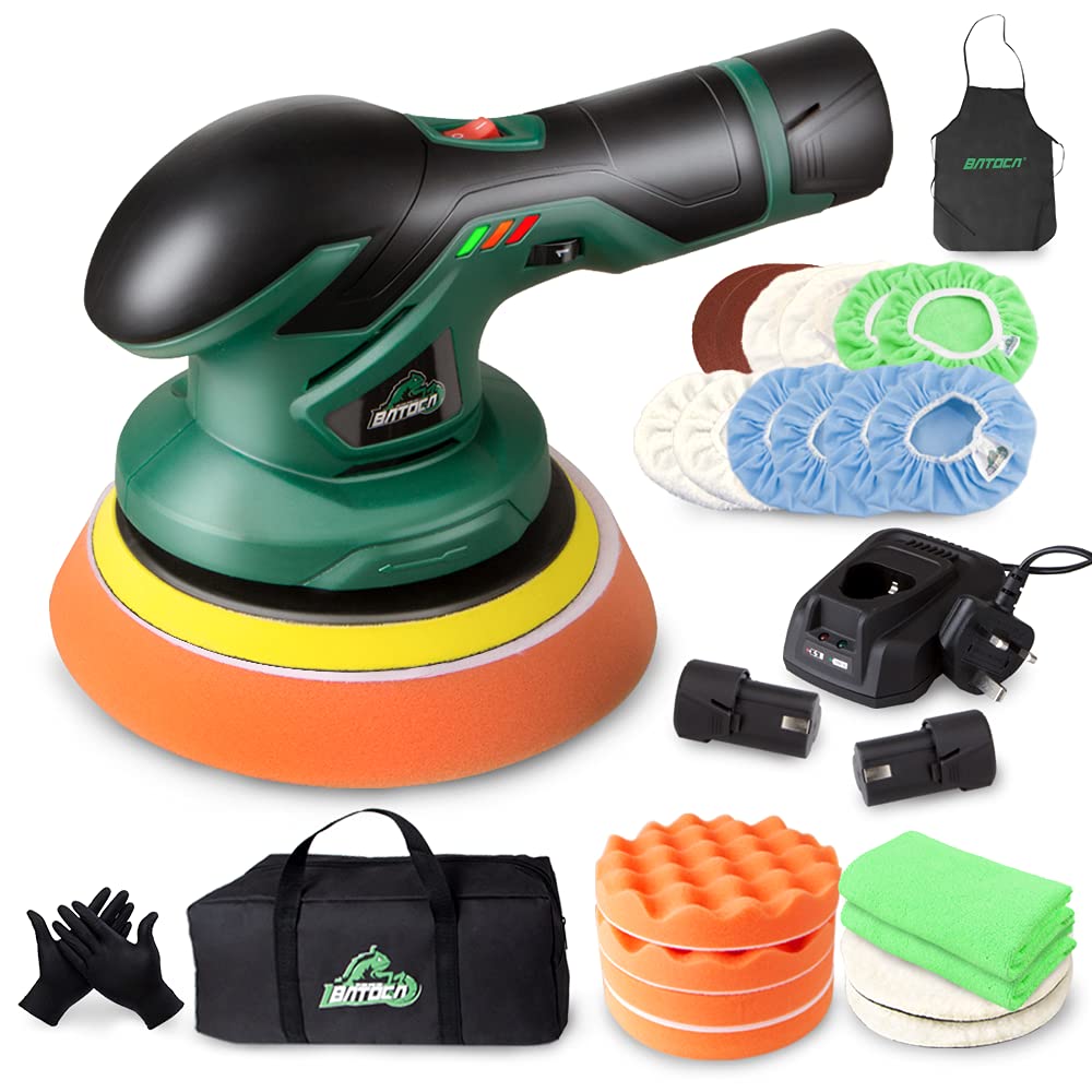 BATOCA - Cordless Car Buffer Polisher - with 2pcs 12V Lithium Rechargeable Battery Cordless Polisher with 6 Variable Speed, 2.0Ah Cordless Buffer BATOCA
