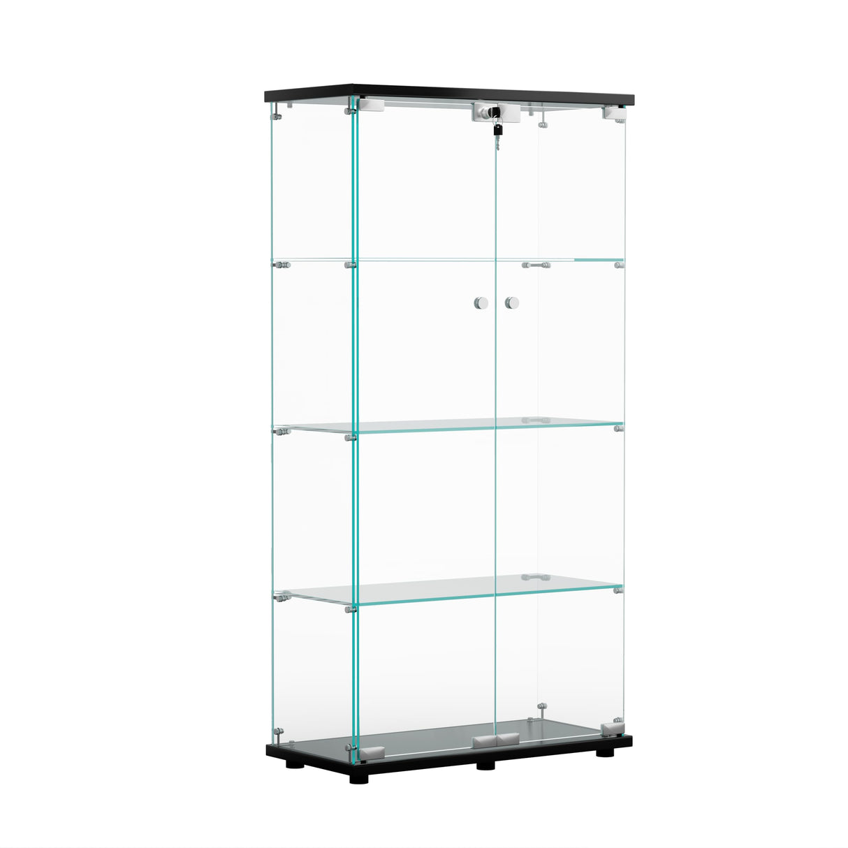HomVent Modern 4-Shelf Glass Display Cabinet with Doors for Collectibles and Décor HomVent