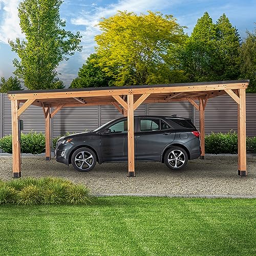 Backyard Discovery Kingsport 20 ft. x 12 ft. All Cedar Wooden Carport Gazebo with Hard Top Steel Roof Backyard Discovery
