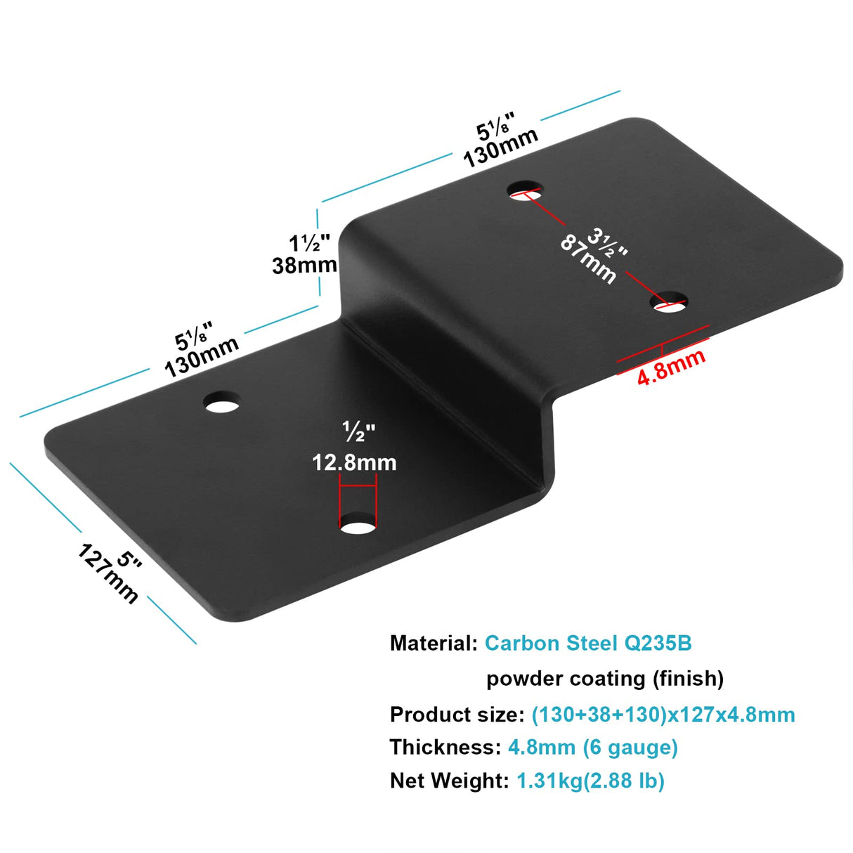 4 PCS 6" Post to Beam Support Heavy Duty Steel Black Z Bracket, Double Angle Channel Profile Corner Brace for Wood Shelves Fixing 2x6 Lumber eoere