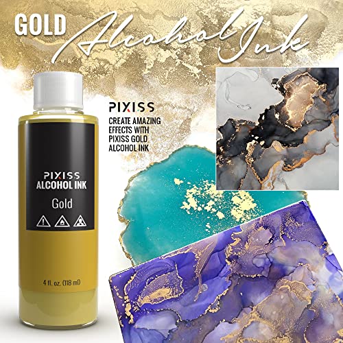 Silver and Gold Alcohol Ink for Resin - Metallic Alcohol Ink Silver and Gold Colors 4-Ounce for Epoxy Resin, Tumblers, Resin Art, Alcohol Ink Paper, Pixiss