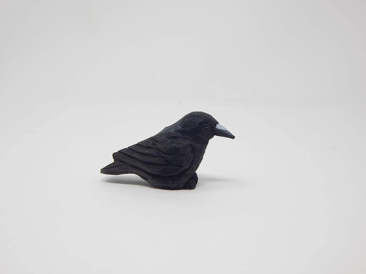 Native Wooden Creations Raven Black Bird Crow Figurine Statue Sculpture Art Miniature Wood Carving Decor Small Animal Native Wooden Creations