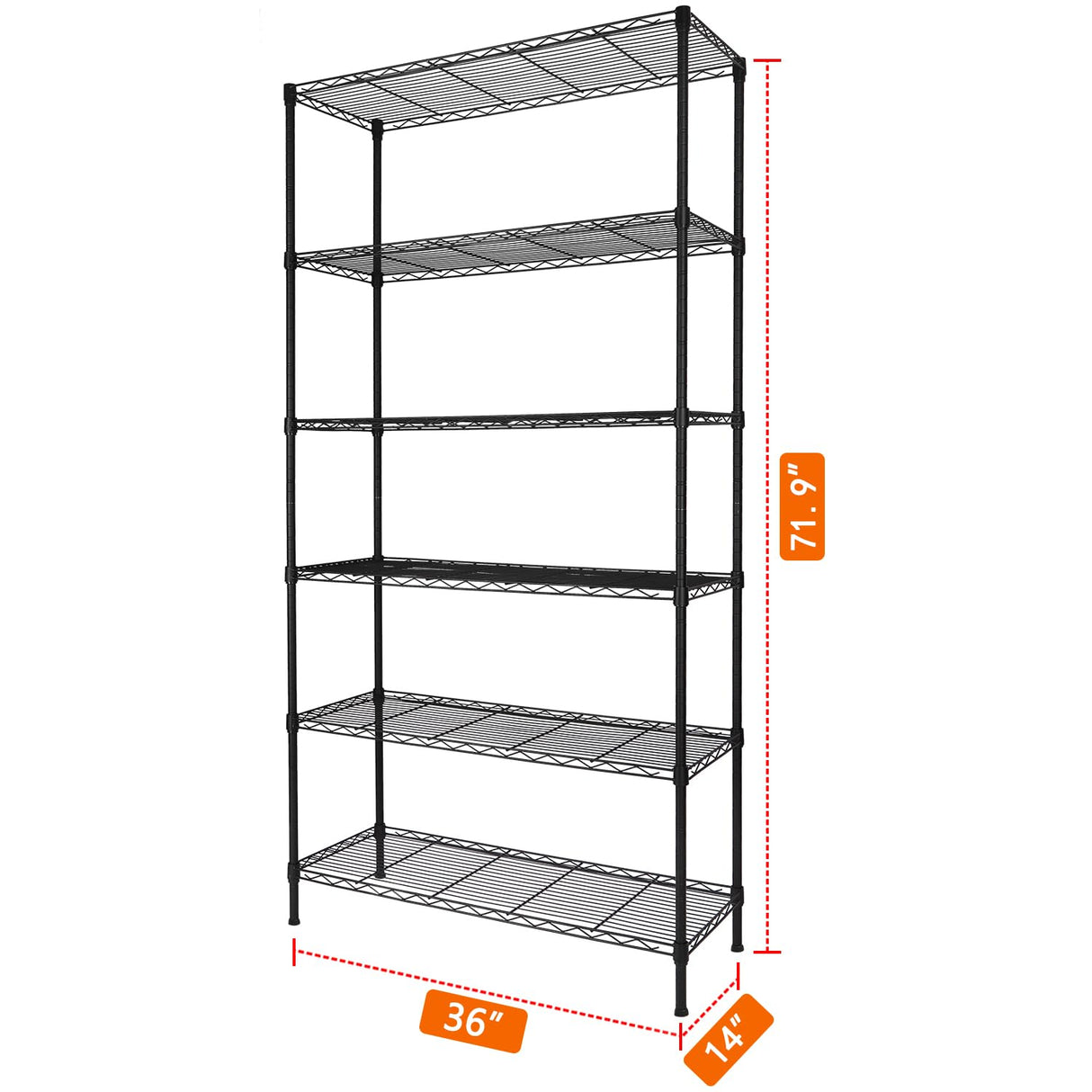 6-Shelf Adjustable Heavy Duty Storage Shelving Unit, Metal Organizer Wire Rack for Laundry Bathroom Kitchen Pantry Closet No Wheels, Black Soywey