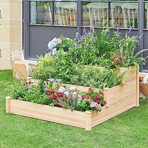 Topeakmart 3 Tier Raised Garden Bed Wood Garden Box Wooden Vegetables/Flower/Herb Elevated Garden Planter Boxes Outdoor, Wood Topeakmart