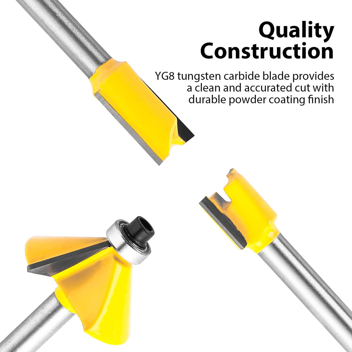 KOWOOD Router Bits Set of 15 Pieces 1/4 Inch Woodwork Tools for Beginners KOWOOD