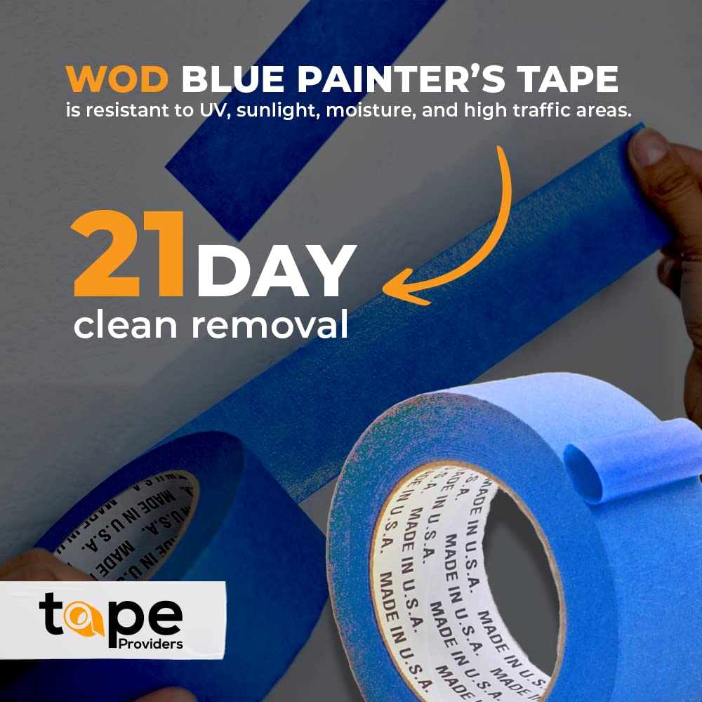 WOD PMT21B Blue Painter’s Tape - 2 inch x 60 yds. Thick & Wide Masking Tape for Safe Wall Painting, Building, Remodeling, Labeling, Edge Finishing WOD Tape