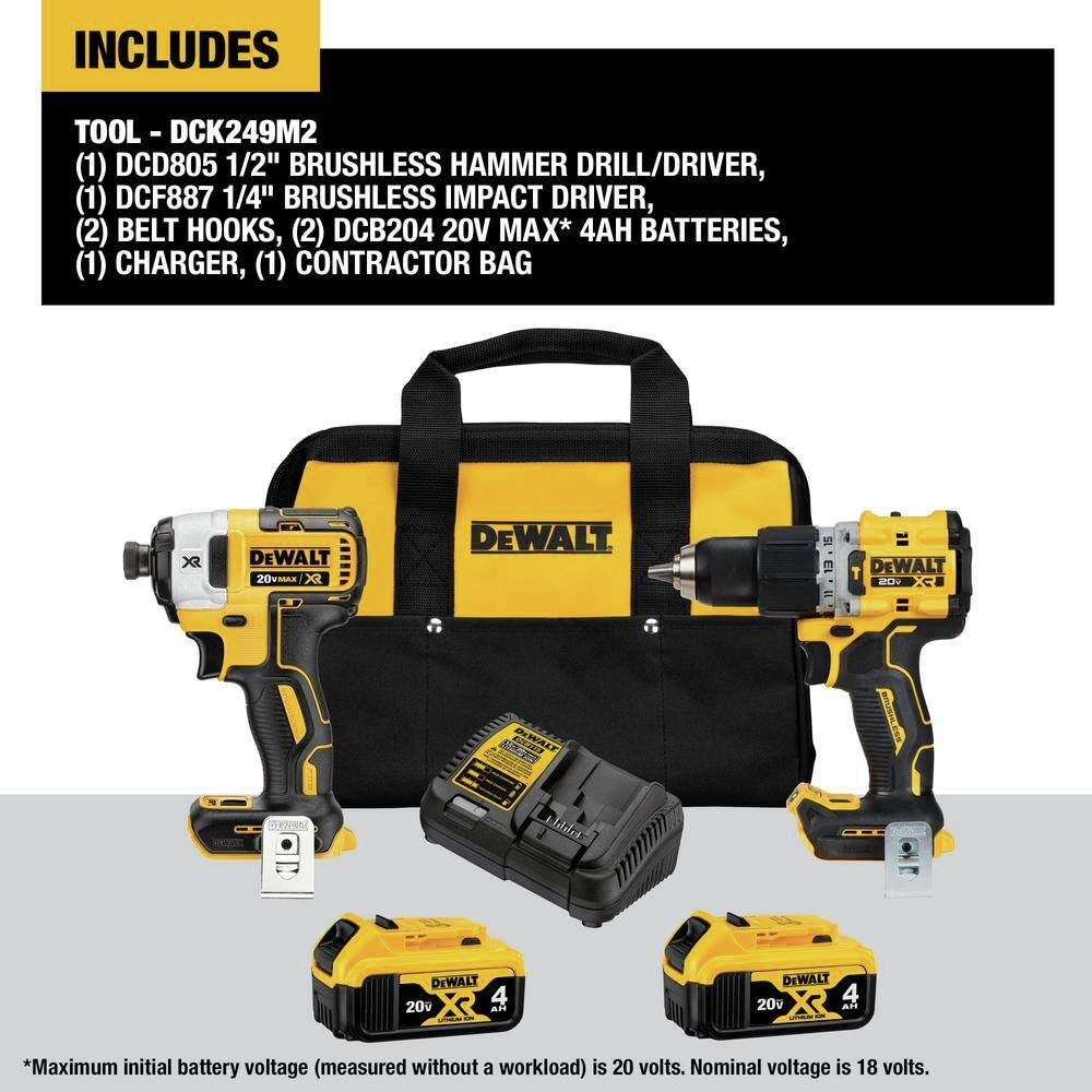 DEWALT 20V MAX XR BRUSHLESS 2 TOOL COMBO KIT (DCK249M2) DEWALT