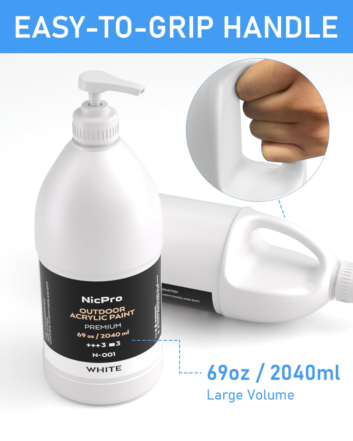 Nicpro White Large Outdoor Acrylic Paint Set (69 oz, 2040 ml) Rich Art Painting Supplies Non Toxic Multi Surface Paint for Canvas, Wood, Leather, Nicpro