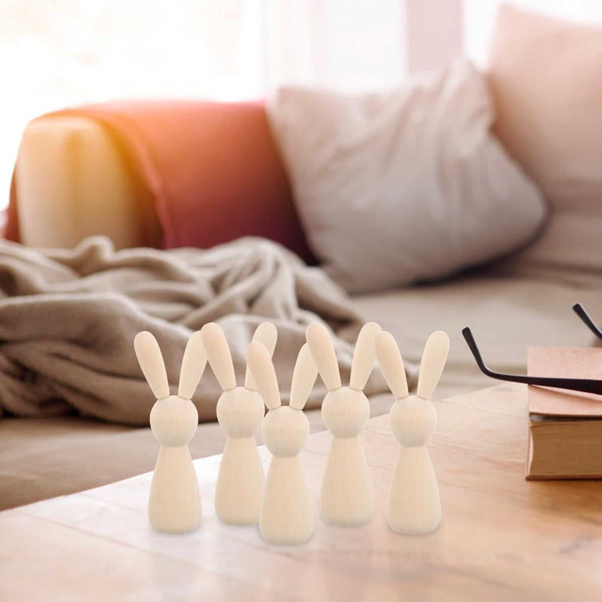 Light House Decorations for Home 10 Pcs Unfinished Wooden Peg Dolls Rabbit Wooden Peg Figures Animal Doll Bodies for DIY Craft Art Home Party EXCEART