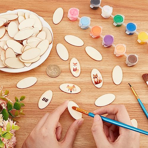 NBEADS 100 Pcs Unfinished Wood Cutouts, Oval Shape Wood Pieces Wooden Cutouts Wood Discs Slices Natural Wood Embellishments for Drawing Art Craft NBEADS