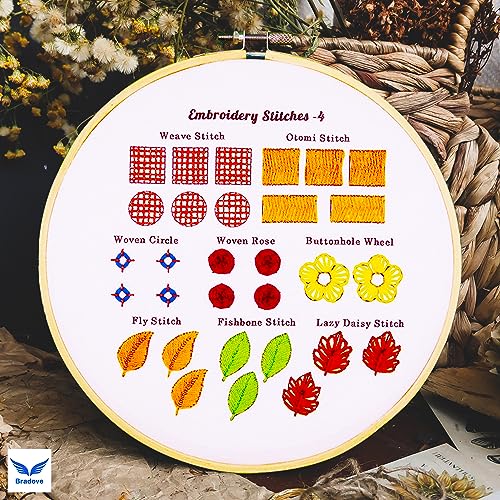 Bradove 4 Set Embroidery Stitches Practice Kit, Embroidery Kit for Beginners with Embroidery Patterns, Beginner Embroidery Kit, Embroidery Kits for Bradove