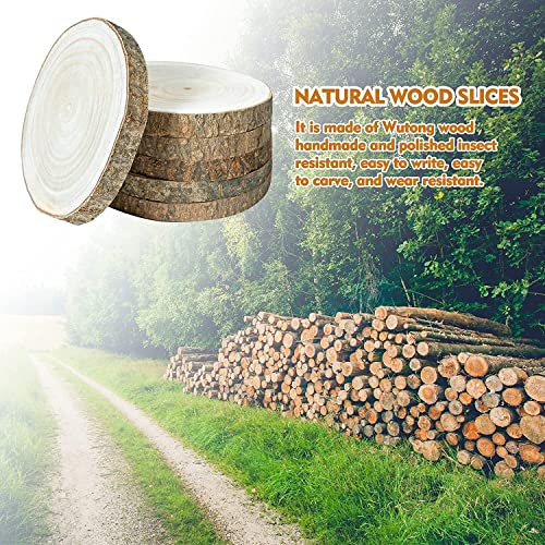 OBTANIM 5 Pcs Natural Wood Slices 4.7-5.5 Inch Large Unfinished Round Wooden Circles with Tree Bark for Table Centerpieces DIY Painting Crafts OBTANIM