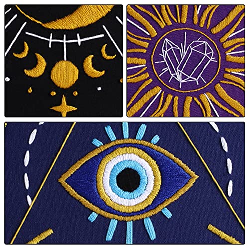 Louise Maelys 3 Set Tarot Embroidery Kits for Beginners with Sun Moon Evil Eye Pattern,Adults Starter Cross Stitch Kit DIY Needlepoint Kits Louise Maelys