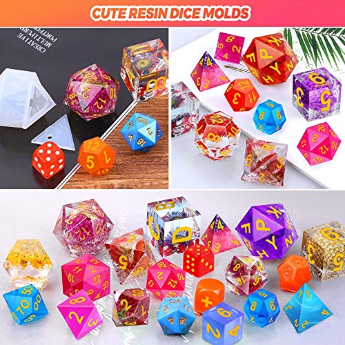 Resin Dice Molds, Shynek 19 Styles Polyhedral Game Dice Molds Set with Silicone Dice Mold, Mixing Sticks, Measuring Cup, Droppers, Acrylic Paints Set shynek