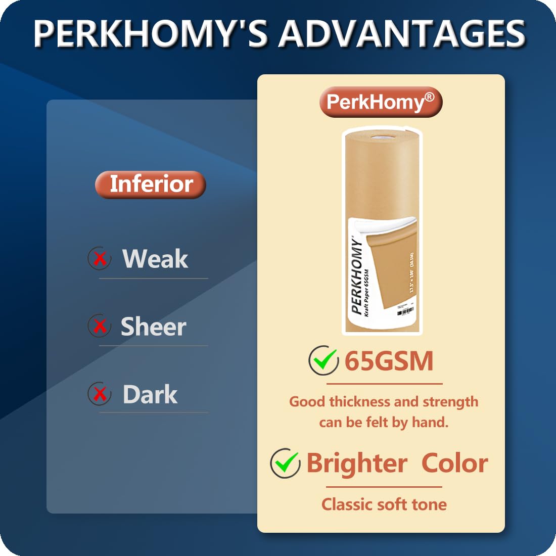 PerkHomy Brown Kraft Paper Roll 17.5" x 1,200" (100') for Gift Wrapping Bulletin Board Bouquet Flower Kids Wall Art Craft Packing Moving Shipping PH PERKHOMY