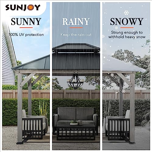 Sunjoy 10 x 12 ft. Wood Gazebo, Outdoor Patio Steel Hardtop Gazebo, Cedar Framed Wooden Gazebo with 2-Tier Metal Roof, Suitable for Patios, Lawn and Sunjoy