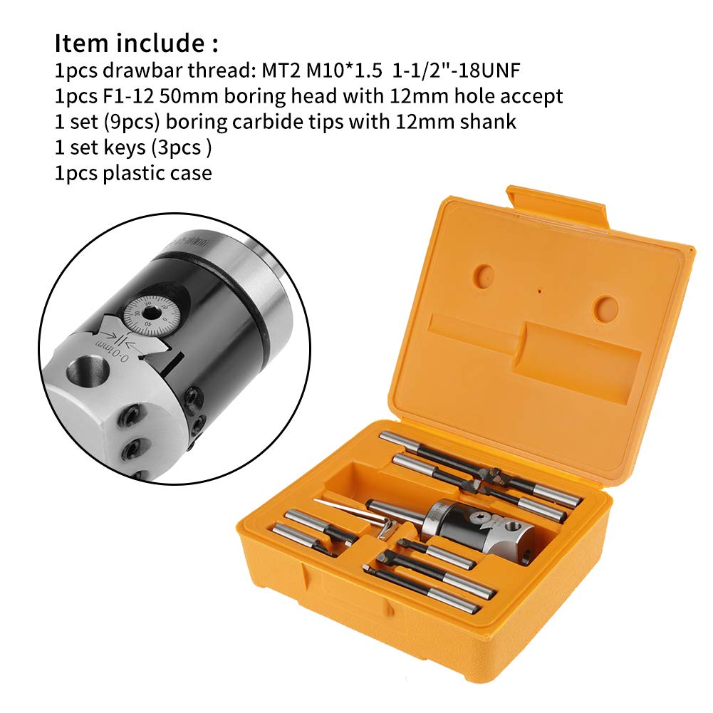 MT2 -M10 F1-12 50mm Boring Head with 9pcs 12mm Boring Bars Connecting Rod Milling Machine Accessories Enkelbruke