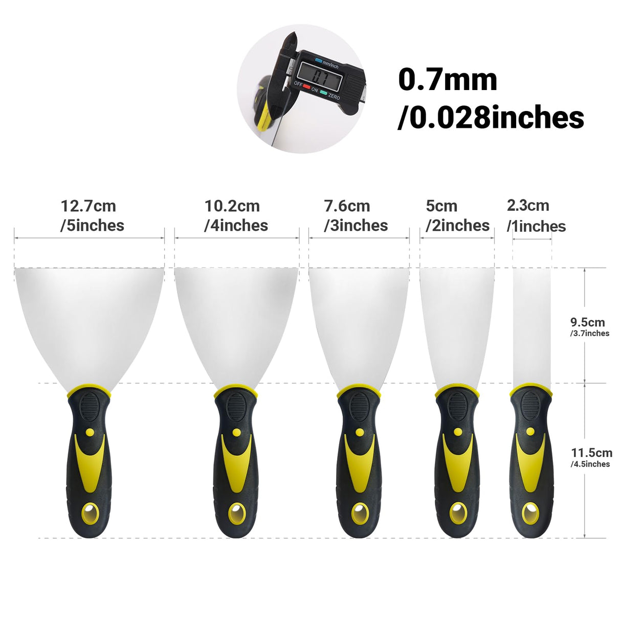 5 Pack Putty Knife Scraper, 1" 2" 3" 4" 5" Putty Knife Set, Stainless Steel Putty Knife Scraper, Wallpaper Scraper Paint Scraper Tool for Spreading Romeda