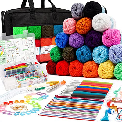 20 Large Acrylic Yarn Skeins-105 PCS Crochet Kit with Hooks Yarn Set, Premium Bundle Includes 2000 Yards Yarn Balls, Needles, Accessories, Ideal