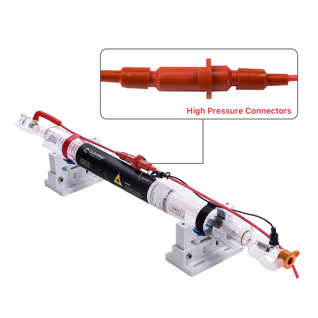 Cloudray 50W Laser Tube 850mm Dia.50mm,CO2 Laser Tube 50W,Cable Preconnected with Coating,50 Watt C02 Laser Tube With Metal Head(CR45 45-50W) Cloudray