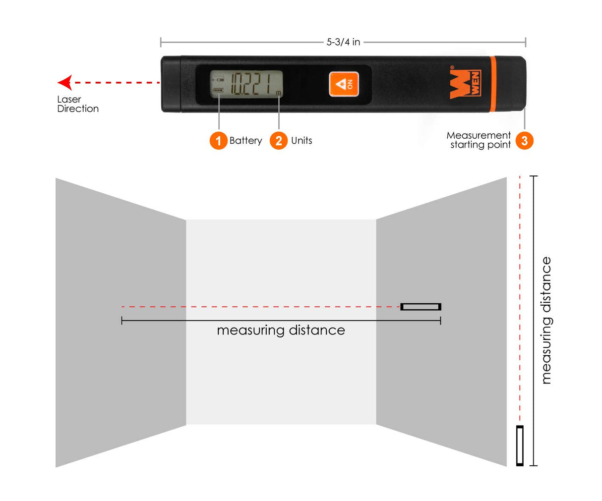 WEN 10110 Multi-Unit Pocket Laser Distance Measure WEN