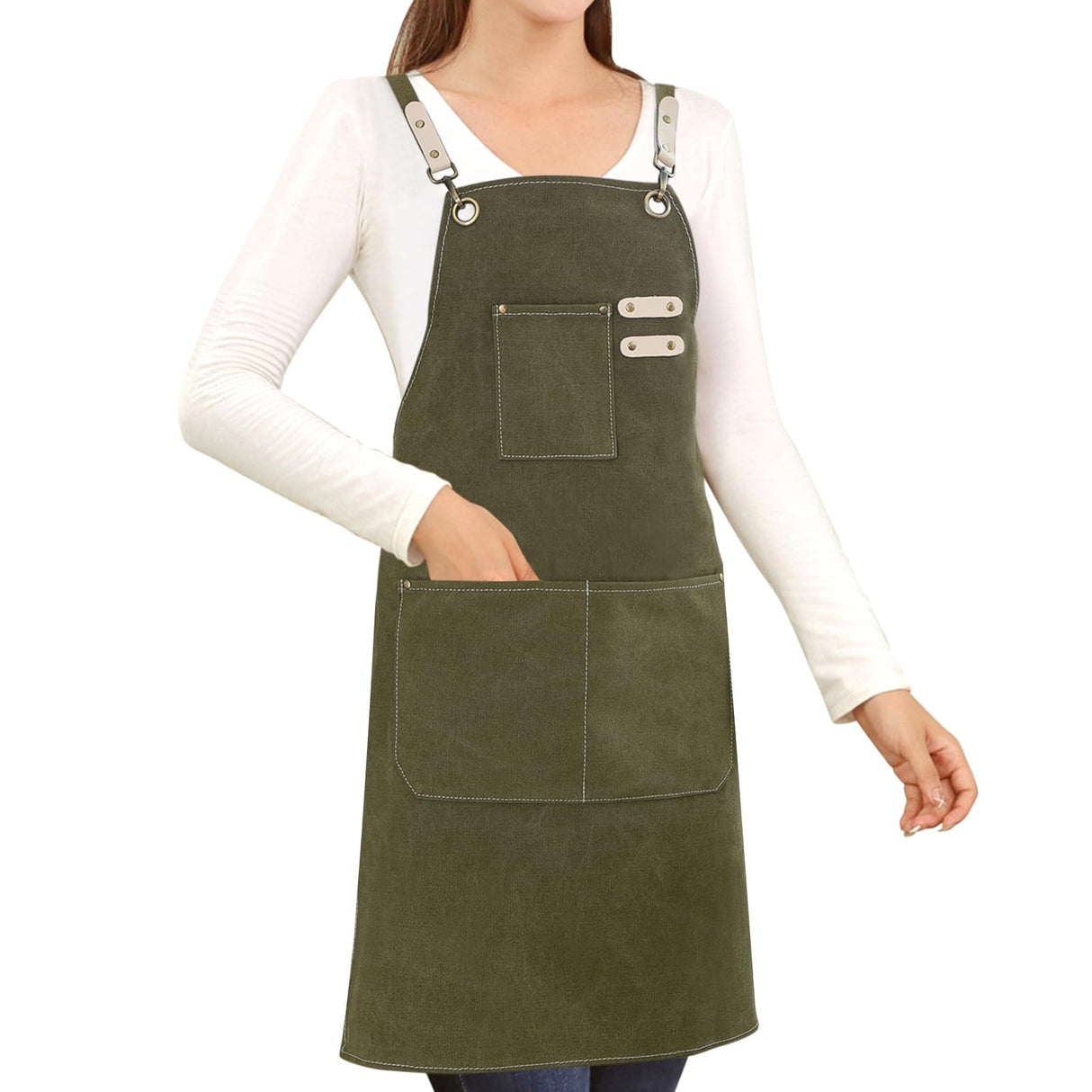Art Artist Apron Ceramics Pottery Painting Paint Painters Chef Cooking Baking Kitchen Barber Waterproof Hair Stylist Cross Back Cotton Canvas Green Hongsome